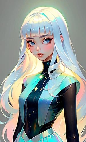 (masterpiece),(best quality), 

1girl, solo, long hair, looking at viewer, simple background, closed mouth, upper body, white hair, blunt bangs, lips, black background, portrait, 

hologram skirt,portrait,(dress hologram:1.2), bioluminescent liquid