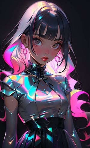 (masterpiece),(best quality), 

1girl, solo, long hair, looking at viewer, closed mouth, upper body, white hair, blunt bangs, lips, portrait, 

hologram skirt,portrait,(dress hologram:1.2), bioluminescent liquid