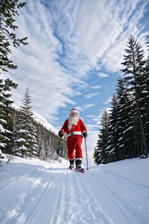 Santa Claus skiing down a clear hill in the pine forest on bright sunny day with lake in background. Portrait,  photography.,,
Negative prompt: dark shades,  dark face
Steps: 20, Sampler: DPM++ 2M SDE Karras, CFG scale: 7.0, Seed: 1454578291, Size: 512x768, Model: Realism Fusion: 5589e48adbaf", Version: v1.6.0.109-2-gd1c0272, TaskID: 669522432935265360