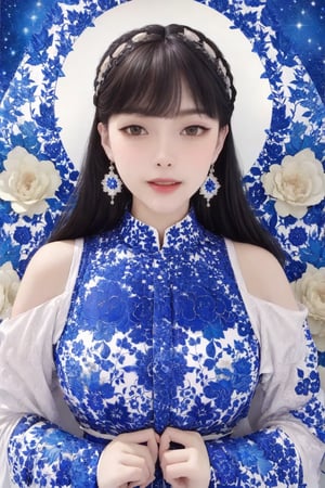 busty and sexy girl, 8k, masterpiece, ultra-realistic, best quality, high resolution, high definition, 1girl, solo, long hair,large breasts, looking at viewer, smile, black hair, hair ornament, long sleeves, dress, bare shoulder, jewelry, purple eyes, upper body, flower, earrings, hair flower, wide sleeves, hair bun, bracelet, sash, double bun, chinese clothes, ((moon))Auguste Renoir ~ Paul Peel ~ John Singer Sargent ~ Alexandre-Jacques Chantron ~ John William Godward ~ John William Waterhouse ~ Han-Wu Shen ~ Ishitaka Amano ~ Chakrapan Posayakrit ~ Kim Jung Gi ~ Kei Mieno ~ Ikushima Hiroshi ~ WLOP ~ William-Adolphe Bouguereau ~ Alphonse Mucha ~Luis Royo ~ Range Murata ~ Jock Sturges photography ~ David Hamillton photography ,sparkles,,surreal