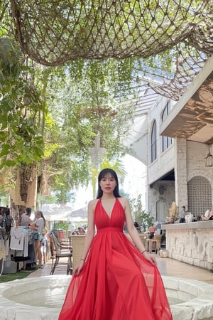 (Masterpiece, High Quality, 8K Resolution)
Thai woman's face painting, front view (sweet and gentle), wearing a flowing red silk dress, beautiful scenery, the old city scene is dilapidated, simple lines, romantic tones in a fantasy style (watercolor style, mixed with painting) (Surrealism)