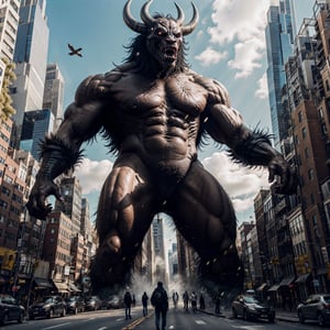 8k quality, a giant in the city wreaking havok, 