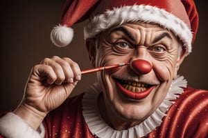 a 4k image of clown in  santa outfit ,realistic