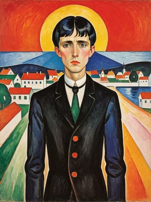 Magical Realism: Explore a town where every person possesses a unique, mystical ability tied to their emotions, and the protagonist discovers their own power—to heal broken hearts,style of Edvard Munch,Edvard Munch style, Edvard Munch art,in the style of kazimir malevich,kazimir malevich