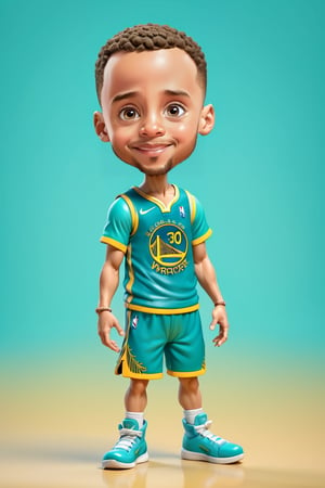 Caricature figure of stephen curry, head, legs, feet, wearing Baby newborn clothes, teal dimentional background, high-res,Wonder of Art and Beauty,3DMM,3d style,Enhanced All,Pure Beauty