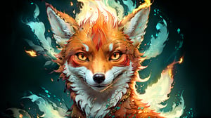 portrait of a flaming fox, golden outlines, flaming aura, highly detailed, intricate motifs, organic tracery, perfect composition, digital painting, artstation, concept art, smooth, sharp focus, illustration, Carne Griffiths, pixar, Victo ngai, Jean Baptiste Monge