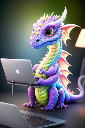 Dragon,baby dragon,sitting in laptop of a beautiful woman,sleeping,huge breasts 
