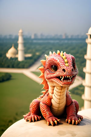 Dragon,Taj Mahal,on top of Taj Mahal,laughing at eveyone,people shocked,3 people