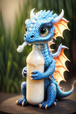 Dragon,baby dragon,drinking milk,milk bottle,cute eyes,staring while drinking