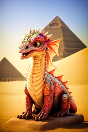 Dragon,Taj Mahal,on pyramid of egypt,laughing at eveyone,beautiful scenery,people shocked,3 people