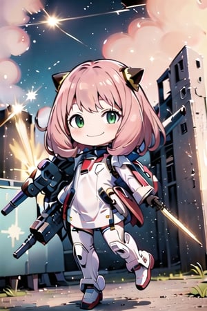 (masterpiece), best quality, 1 girl, nice hands, perfect hands, cuteloli, big rocket launcher,gundam girl,petite size,gundam suits,(Anya),heh face, boom,full body,