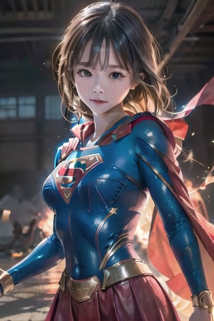 best quality, high quality, ultra quality, 8k, masterpiece, detailed, extremely detailed, insanely detailed, ultra detailed, ultra highres ,exquisite, lifelike Images,cinematic experience,UHD picture,Realistic,photorealistic,hyperrealistic,vivid,RAW photo,shot by DSLR, 
one girl, upper body,half smile, seductive, Heroine, battle costume, fighting pose, powerful like a scene from a movie,(Supergirl Costume),(Red Costume),viking,Strong Backlit Particles,female warrior,FFIXBG,