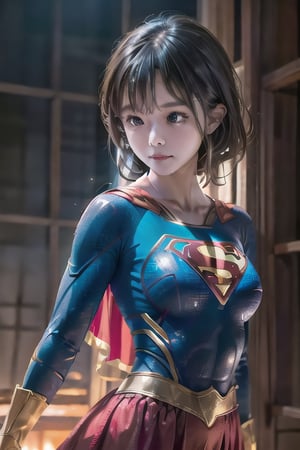 best quality, high quality, ultra quality, 8k, masterpiece, detailed, extremely detailed, insanely detailed, ultra detailed, ultra highres ,exquisite, lifelike Images,cinematic experience,UHD picture,Realistic,photorealistic,hyperrealistic,vivid,RAW photo,shot by DSLR, 
one girl, upper body,half smile, seductive, Heroine, battle costume, fighting pose, powerful like a scene from a movie,(Supergirl Costume),(Red Costume),viking,Strong Backlit Particles,female warrior,FFIXBG,
