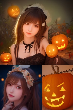 (​masterpiece、top-quality、top-quality、Beautifully Aesthetic:1.2)、(((Cute Shining Jack Lantern Head Girl)))、((I can't see the girl's face))、halloween night、ighly detailed、colourfull、highestdetailed,Japanese beauty models