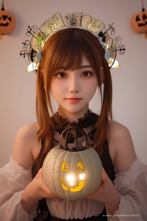 (​masterpiece、top-quality、top-quality、Beautifully Aesthetic:1.2)、(((Cute Shining Jack Lantern Head Girl)))、((I can't see the girl's face))、halloween night、ighly detailed、colourfull、highestdetailed,Japanese beauty models