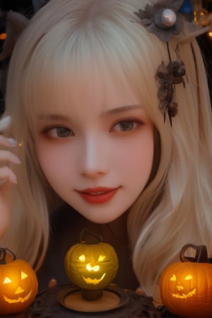 (​masterpiece、top-quality、top-quality、Beautifully Aesthetic:1.2)、(((Cute Shining Jack Lantern Head Girl)))、((I can't see the girl's face))、halloween night、ighly detailed、colourfull、highestdetailed,Japanese beauty models