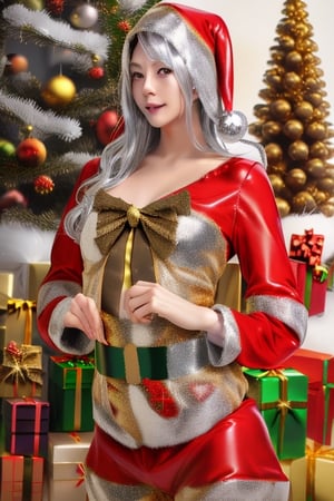 (Beautiful Japanese woman),slim, ((gold and silver Santa Claus costume: 1.5)), Christmas tree, ((Bust shot: )), Shot from below, Surrealism, Super detail, UHD, Masterpiece, Accurate, Anatomically Correct, Textured Skin, Super Detailed, High Detail, Top Quality, 8K, Photorealistic,jinmeng,photorealistic,fukada,epoint2016,GdClth,ninja_suit,1girl,tabemikako,latex dress,4ngel,nanazawa,SANTA BIKINI,bikini_jk,hamabe,asuka,Christmas,mitama manami,christmas tree,sks woman,jalba,Saeko,Sena Kashiwazaki,long hair,mecha,nanase_nishino,sntdrs, red santa dress,Sexy Pose,fur,irido yume,belt,yaemikodef,outfit-km,purple dress,SakuraMiko, long hair, ahoge,bagpipeqr,fantasy00d,High detailed 