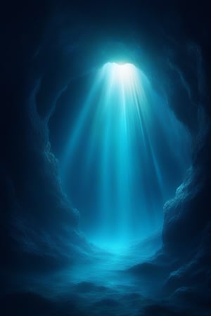 deep sea,deep sea background,, The depths of the sea are indeed endlessly lonely. In that dark and silent,, water, sunlight, scenery, blue theme, light rays, rock, light, pillar, cave,fancy