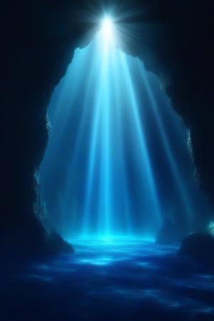 deep sea,deep sea background,, The depths of the sea are indeed endlessly lonely. In that dark and silent,, water, sunlight, scenery, blue theme, light rays, rock, light, pillar, cave