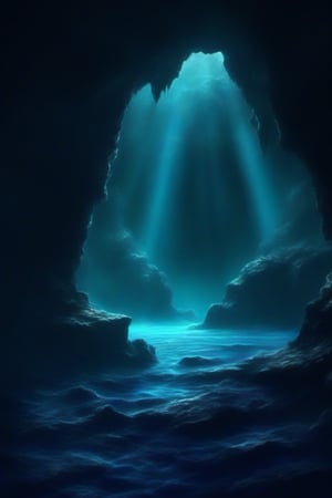 deep sea,deep sea background,, The depths of the sea are indeed endlessly lonely. In that dark and silent,, scenery, , rock, silhouette, dark, ruins, cave