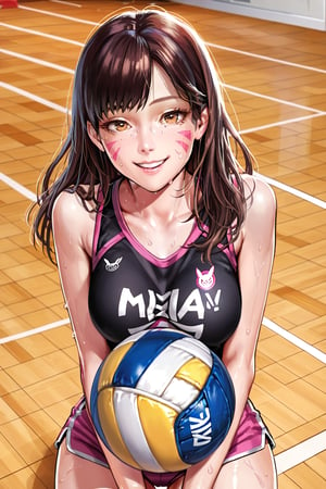 d.va  , volleyball,   hard practice ,   (  sweating  , painful face    , exhausted,  ( wheezing )   , smile   ) , in a court     ,  BREAK , 
score_9, score_8_up, score_7_up, score_6, score_5, score_4, ( masterpiece , ultra Detailed  ) , 
  milkychu-style , 