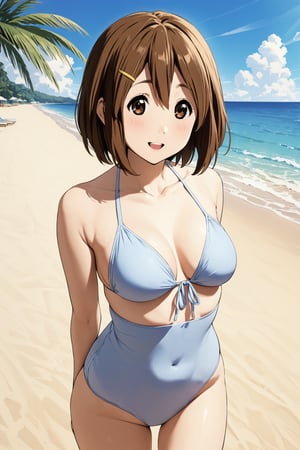 Swimsuit , on the beach , in resort ,  smile   , ( masterpiece , ultra Detailed     ) , 
hirasawa yui  ,  short hair , brown hair , 