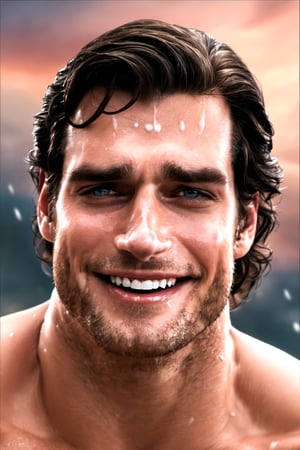 masterpiece, realistic, henry cavill, smiling, naked,cum on face