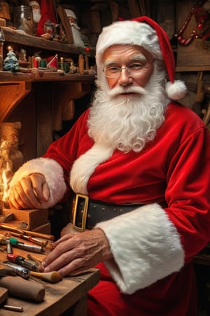 Professional Portrait of Santa Claus in his Workshop, highly detailed photo, realistic picture, photo, multiple characters, female, intricate detail, ultra realistic, photo realism