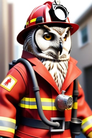 owl firefighter, realistic