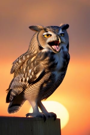 owl, sunrise, yawn