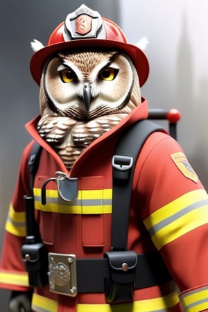 owl firefighter, realistic