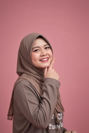 Photography shoot of a young Muslim woman smiling, basic_background,Hand,freya_jkt48,christy_jkt48 