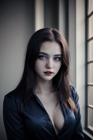 vampire, beautiful, dark hair, blue eyes, 20 years old adult