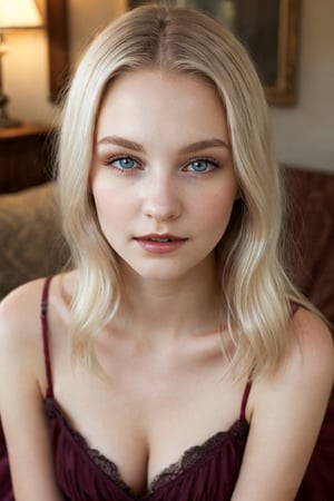 vampire, beautiful, platinum blonde hair, pale light eyes, young adult in her late teens. visualize in afternoon time settings. 