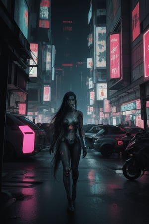  long hair,  cyberpunk horror