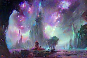 A bioluminescent red, purple and black galaxy, in a crystal medievil fantasy landscape, soft lighting, sharp focus, by Luis Royo & WLOP, paint drops, rough edges, trending on artstation, studio photo, intricate details, highly detailed ,DracolichXL24