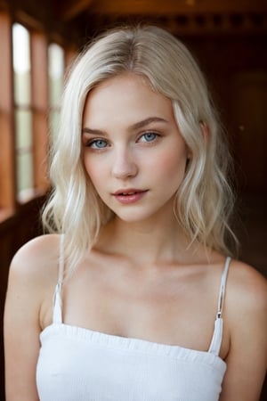 vampire, beautiful, platinum blonde hair, pale light eyes, young adult in her late teens. visualize in afternoon time settings. 