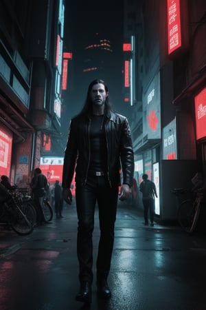 Adult man, long hair,  cyberpunk horror