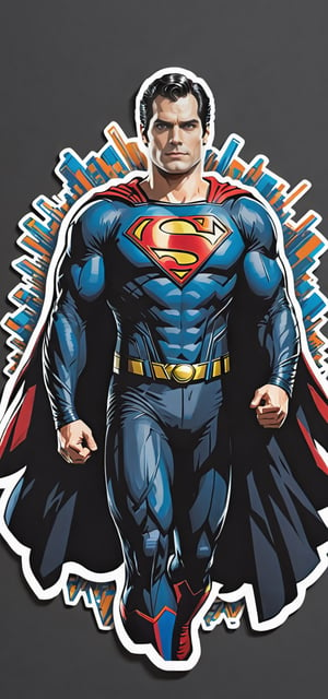 Typographic art featuring & perfect text "Superman". Black suit,Stylized, intricate, detailed, artistic, Henry Cavill,Leonardo Style,sticker,  city, Full body , flying 