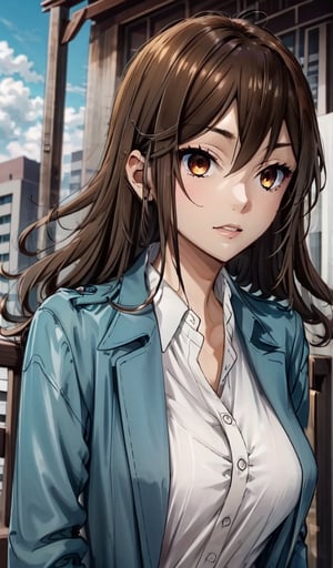 Hori, giant breasts, beautiful face, trench coat