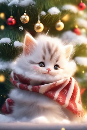  cat  under christmas tree, cute cat, 