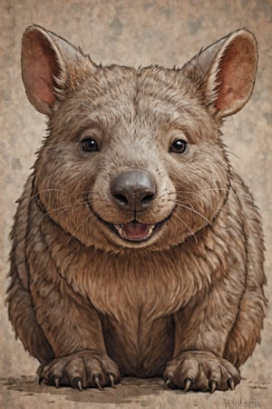 smile, cute, happy wombat, drawing, frontface
