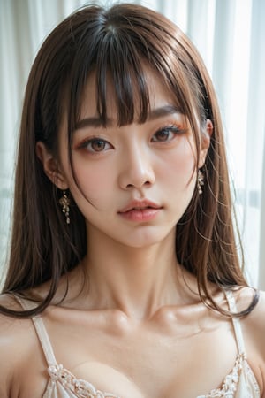 (score_9_up, score_8_up, score_7_up), incredibly beautiful Asian girl, vibrant face, no make-up, long eyelashes, perfect brows, realistic skin, collarbone, thin lips, curtain bangs