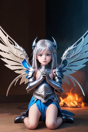 Albion, dragon girl, child, (((child))), 1 girl, detailed face and eyes, very long silver hair, metal horns, blue eyes, wings, (((metal wings))), very sexy silver and blue armour, metal gloves, metal shoes, metal tail, visual novel cg, in a warfield background, epic fantasty art, queen of machine, dragon child, infernal art in good quality, shadowverse style, ruler of androids, cyberpunk, futuristic machine, isekai manga panel