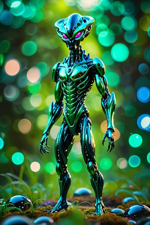 Editorial Photography, ((full body)), ((alien creature that looks mostly human with large black eyes)), Bokeh, highly realistic, 8k, masterpiece, photo r3al,more saturation ,science fiction