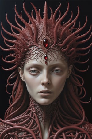 detailed realistic piero deep red neuron face portrait by jean delville, gustave dore, iris van herpen, h. r. geiger and marco mazzoni, symetrical, art forms of nature by ernst haeckel, art nouveau, symbolist, visionary, gothic, neo-gothic, pre-raphaelite, fractal lace, crown, biomechanical, intricate alien botanicals, biodiversity, surreality, hyperdetailed ultrasharp octane render,more detail XL, gh3a,gh3a,b3rli