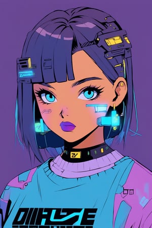 anime style, portrait art style, illustrator, 1girl, 18yr old, sexy, beautiful girl, crop_top, plain background, cyberpunk, Side part, facing_viewer, front_view, (masterpiece, best quality), t-shirt design