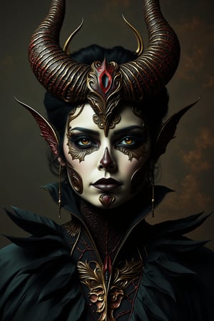 a unique combination of beauty, good, evil, gothic, oranteness female demon