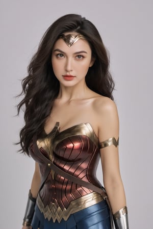 (ultra best quality, in 8K, masterpiece, delicate illustration), perfect body,((large breasts:1.2)),(Wonder Woman),dynamic posture, many hair, beautiful face, sexy body, red lips, (big blue eyes), Soft smile, better_hands, ((war background)),magical light, side view,FilmGirl,wonder-woman-xl