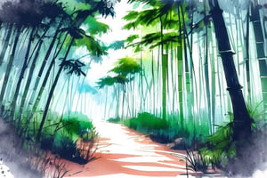 path in bamboo forest, YunQiuWaterColor